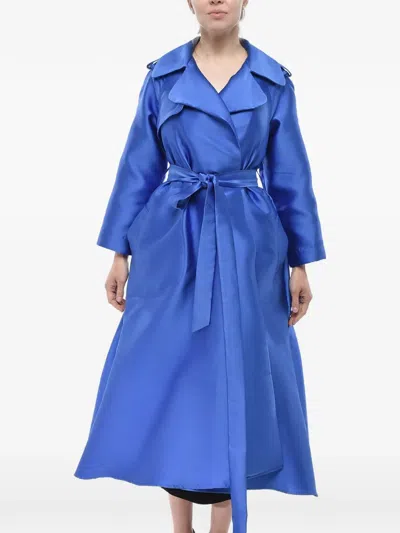 Super Blond Satin-finish Belted Trench Coat In Blue