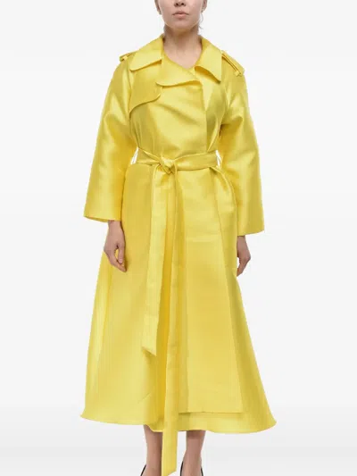 Super Blond Satin-finish Wrap Trench Coat In Yellow