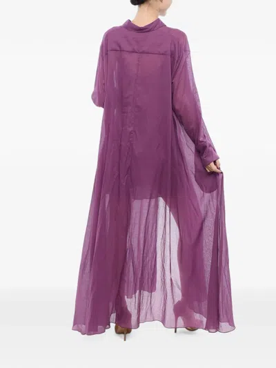 Super Blond Sheer Button-up Maxi Dress In Purple