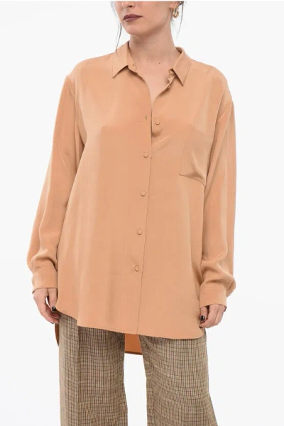 Super Blond Silk Oversized Shirt In Brown