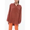 Super Blond Silk Oversized Shirt With Asymmetric Hem