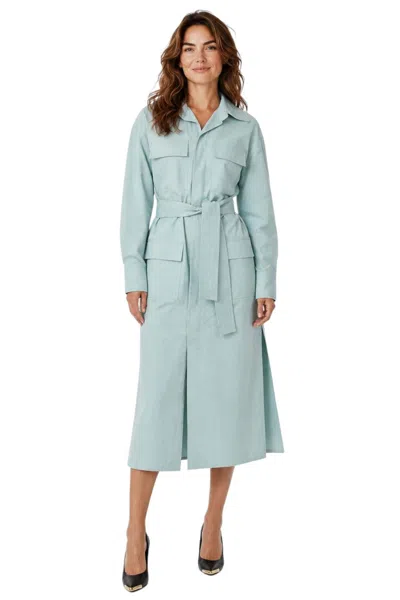 Super Blond Belted Utility Shirt Midi Dress In Blue