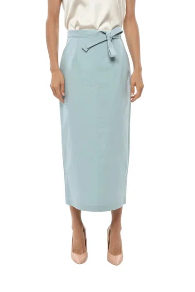 Super Blond Belted Pencil Midi Skirt In Blue