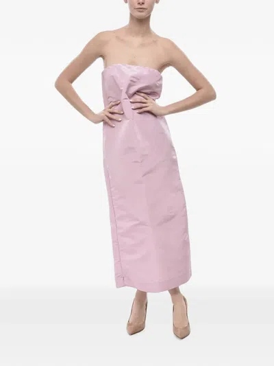 Super Blond Strapless Side-slit Maxi Dress In Pink