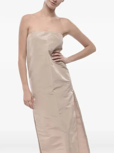 Super Blond Strapless Side-slit Midi Dress In Pink