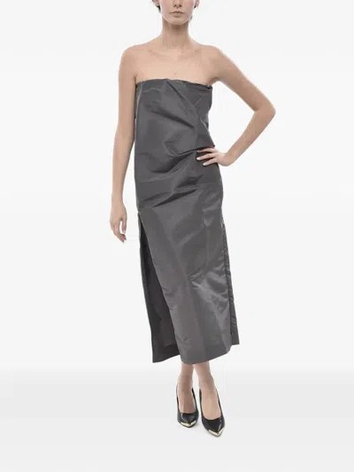 Super Blond Strapless Silk Midi Dress In Gray