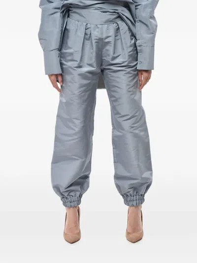 Super Blond Tapered Silk Trousers In Blue
