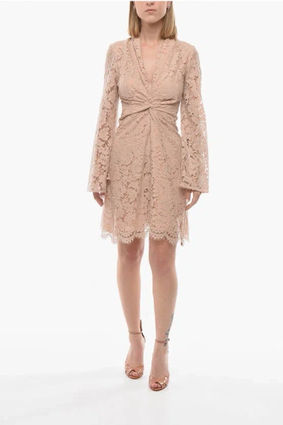 Super Blond V-neck Lace Dress With Back Zip In Black