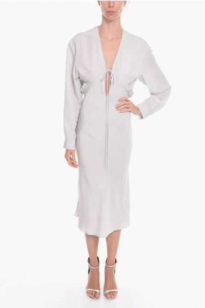 Super Blond Viscose-crepe Grebseh Long Dress With Cut-out Detail In Gray