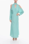 Super Blond Viscose-crepe Long Dress With Cut-out Details