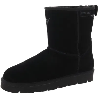 Super Lamb Argali 7.5 Womens Leather Pull On Winter & Snow Boots In Black