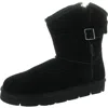 Super Lamb Argali Buckle Womens Suede Cold Weather Shearling Boots In Black