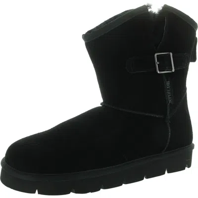 Super Lamb Argali Buckle Womens Suede Cold Weather Shearling Boots In Black