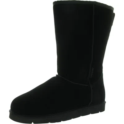 Super Lamb Mens Fleece Lined Leather Winter & Snow Boots In Black