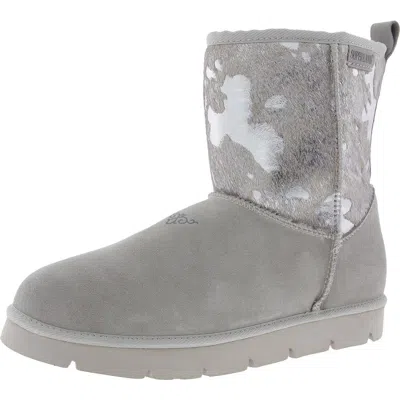 Super Lamb Womens Fleece Lined Leather Winter & Snow Boots In Silver