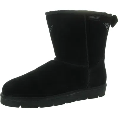 Super Lamb Womens Lined Leather Winter & Snow Boots In Black