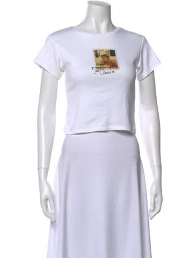 Pre-owned Super Réal: Claudia Schiffer Graphic Print Crew Neck Crop Top In White