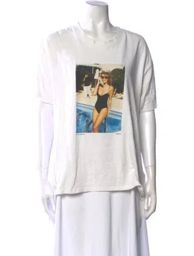 Pre-owned Super Réal: Claudia Schiffer Graphic Print Crew Neck T-shirt In White