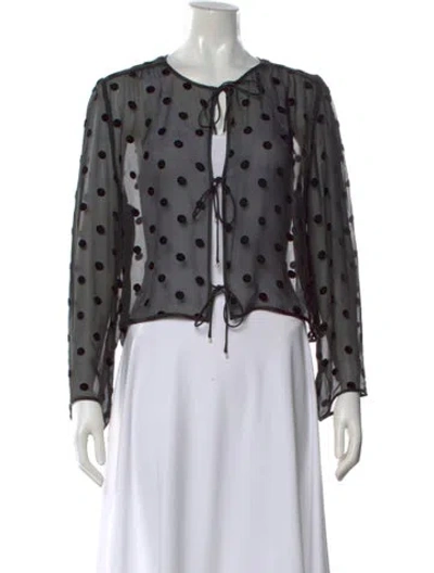 Pre-owned Super Réal: Claudia Schiffer Polka Dot Print Tie Neck Blouse In Black