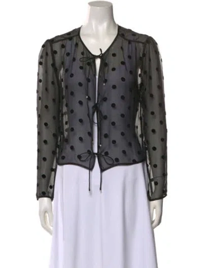 Pre-owned Super Réal: Claudia Schiffer Polka Dot Print Tie Neck Top In Black