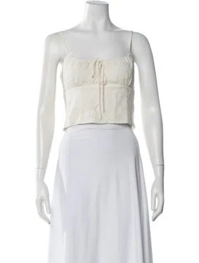 Pre-owned Super Réal: Claudia Schiffer Silk Lace Pattern Crop Top In Neutral