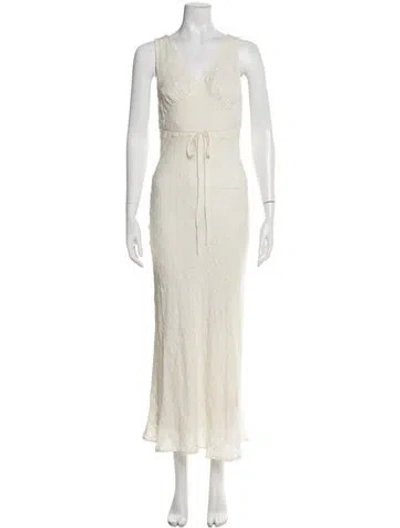 Pre-owned Super Réal: Claudia Schiffer V-neck Long Dress In White