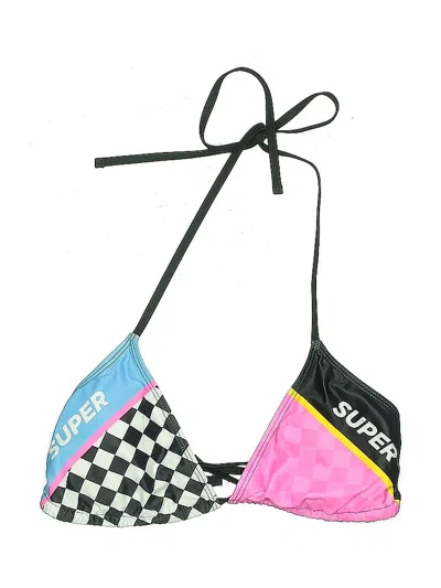 Pre-owned Super Swimsuit Top Black Checkered/gingham Pattern Swimwear