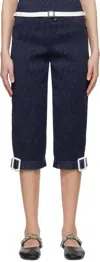 Super Yaya Navy Pantacourt With Belts Trousers In Marine