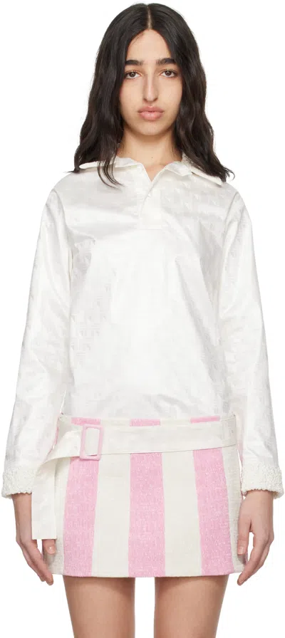 Super Yaya Off-white Bazan Long Sleeve Polo In Chantilly White