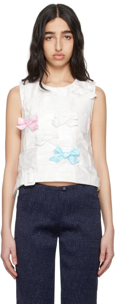 Super Yaya Off-white Sakura Top In Off White/ice Blue/s