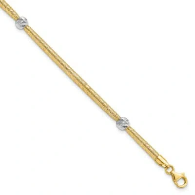 Pre-owned Superdealsforeverything Leslie's Real 14kt Two-tone Polished Diamond Cut Mesh Chain Bracelet; 7.5 Inch