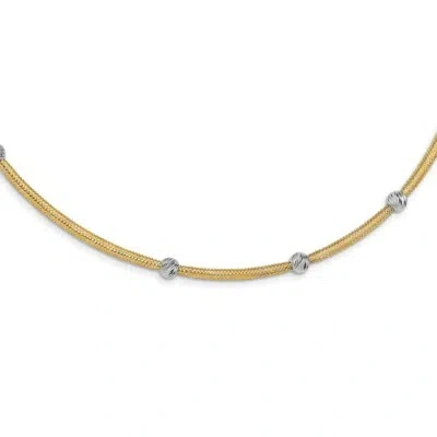 Pre-owned Superdealsforeverything Leslie's Real 14kt Two-tone Polished Diamond Cut Mesh Necklace; 17.75 Inch In White