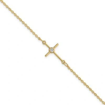 Pre-owned Superdealsforeverything Leslie's Real 14kt Yellow Gold Polished Cz Cross 1in Ext. Chain Bracelet; 7 Inch