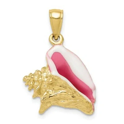 Pre-owned Superdealsforeverything Real 10k Yellow Gold Polished 3d Pink & White Enameled Conch Shell Pendant