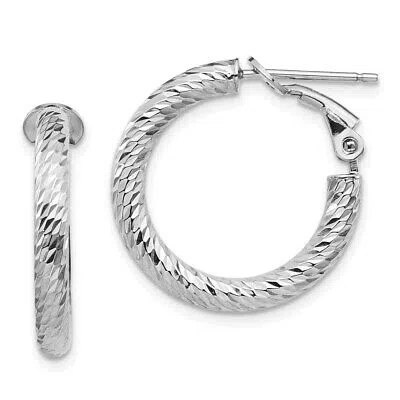 Pre-owned Superdealsforeverything Real 10kt 3x15 White Gold Diamond Cut Round Omega Back Hoop Earrings