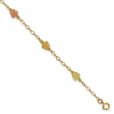 Pre-owned Superdealsforeverything Real 10kt Tri-color Gold Black Hills Roses Chain Bracelet; 7.5 Inch In Yellow