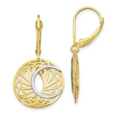 Pre-owned Superdealsforeverything Real 10kt Two-tone Polished And Satin Leverback Earrings