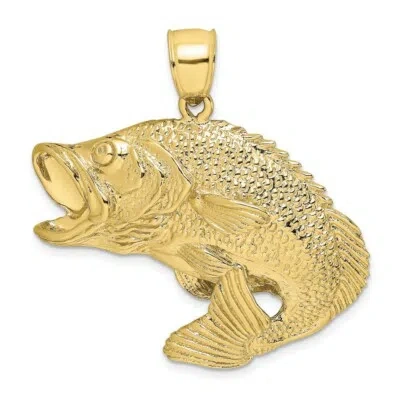 Pre-owned Superdealsforeverything Real 10kt Yellow Gold 2-d Bass Fish Jumping Charm