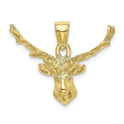 Pre-owned Superdealsforeverything Real 10kt Yellow Gold 2-d Deer Head 8 Point Buck Charm