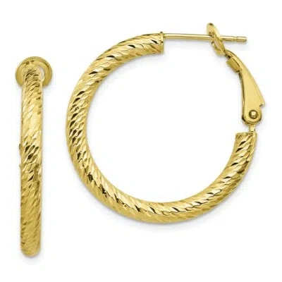 Pre-owned Superdealsforeverything Real 10kt Yellow Gold 3x20 Diamond Cut Round Omega Back Hoop Earrings