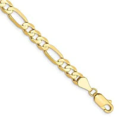 Pre-owned Superdealsforeverything Real 10kt Yellow Gold 5.5mm Concave Open Figaro Chain Chain Bracelet; 8 Inch
