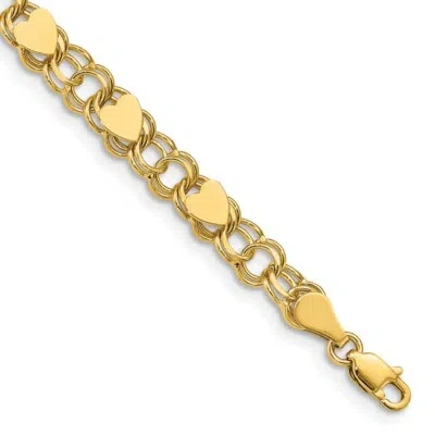Pre-owned Superdealsforeverything Real 10kt Yellow Gold Double Link With Hearts Charm Chain Bracelet; 7 Inch