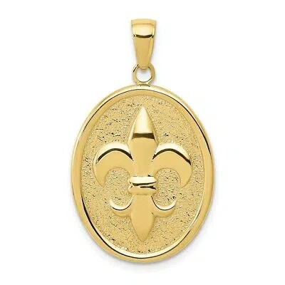 Pre-owned Superdealsforeverything Real 10kt Yellow Gold Fleur-de-lis On Oval Disk Pendant