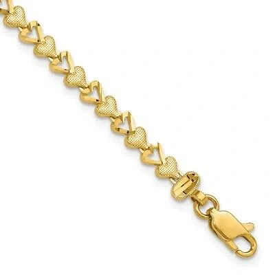 Pre-owned Superdealsforeverything Real 10kt Yellow Gold Heart Chain Bracelet; 7 Inch