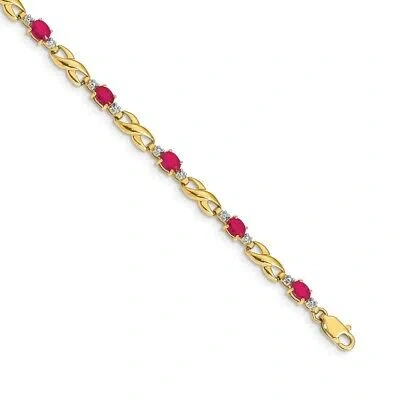 Pre-owned Superdealsforeverything Real 14k Yellow Gold Diamond And Oval Ruby Chain Bracelet; 7.25 Inch; Lobster