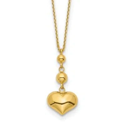 Pre-owned Superdealsforeverything Real 14k Yellow Gold Heart With Bead W/2 In Ext Necklace; 16 Inch; Lobster Clasp