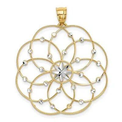 Pre-owned Superdealsforeverything Real 14kt And Rhodium Diamond-cut Spiral Circle Pendant In Yellow