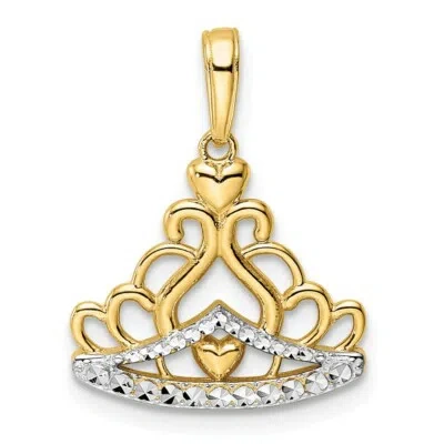 Pre-owned Superdealsforeverything Real 14kt And White Rhodium Diamond Cut Crown Pendant