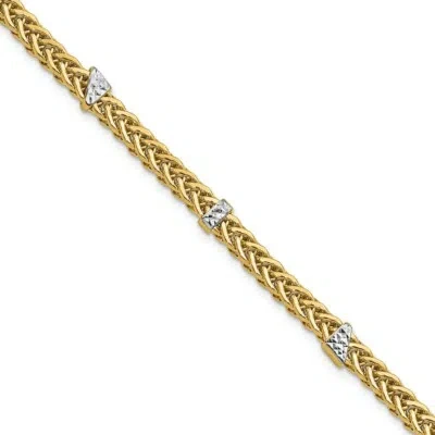 Pre-owned Superdealsforeverything Real 14kt & White Rhodium Polished Diamond Cut Flat Wheat Bracelet