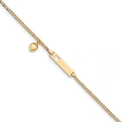 Pre-owned Superdealsforeverything Real 14kt Cut-out Heart W/dangling Heart Children's Curb Link Id Chain Bracelet In Yellow